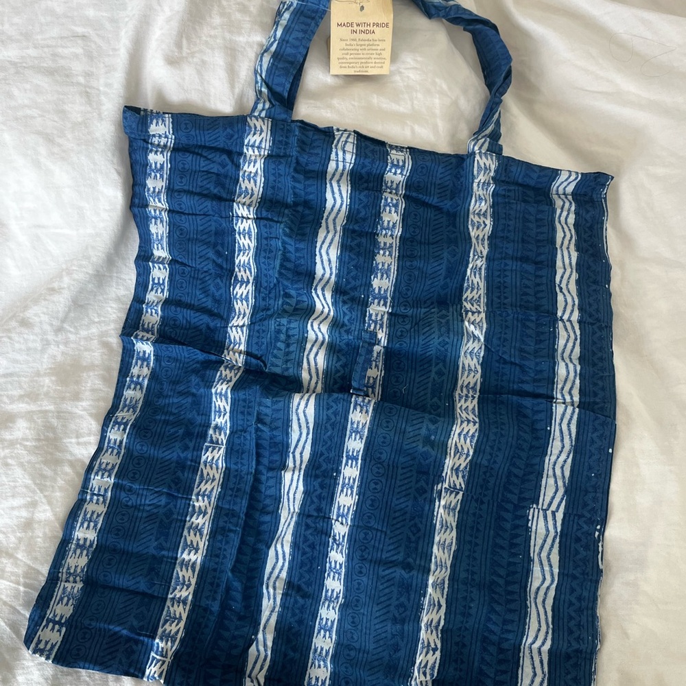 Blue and White Patterned Tote Bag